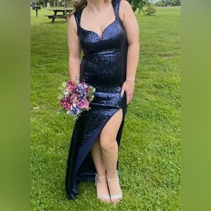 Navy Sequin Prom Dress